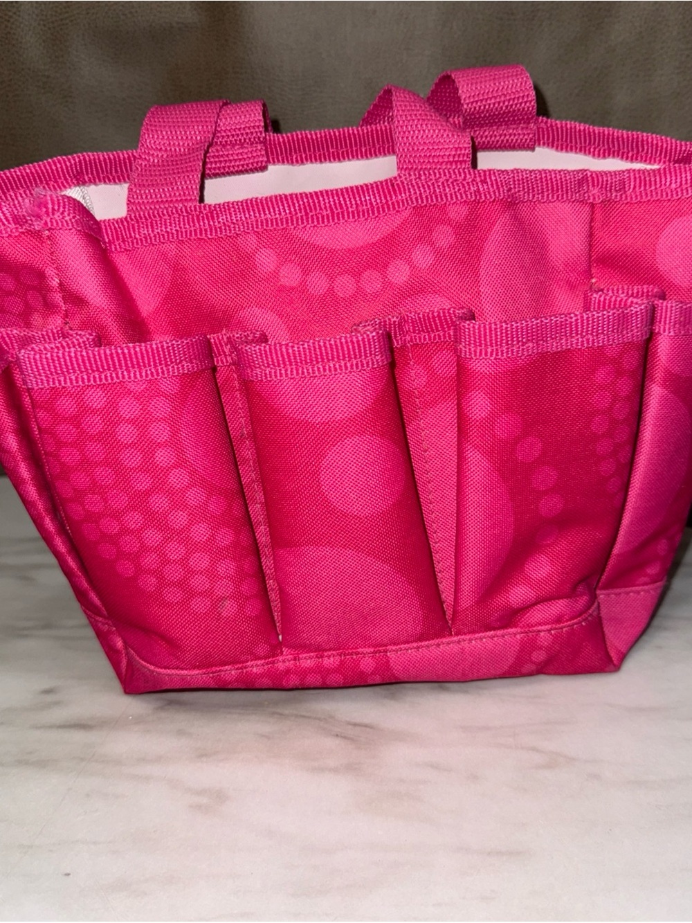 Thirty-One Pink Polka Dot Tote Bag w/ Pockets Double Handles